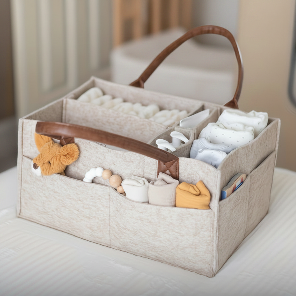 CubCarry grey baby organiser bag with multiple pockets