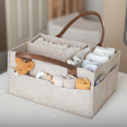CubCarry grey baby organiser bag with multiple pockets