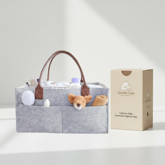 CubCarry baby essentials organiser bag with Gentle Cubs branded packaging